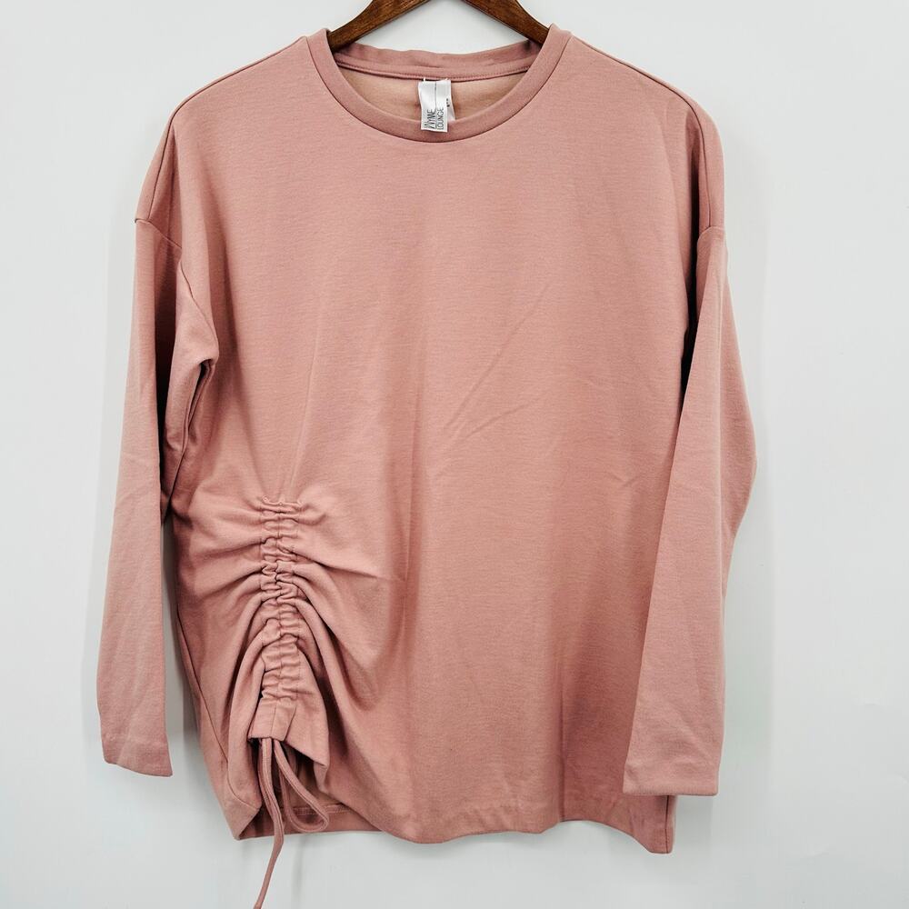 Wynne Layers Black Side Ruched Drawstring Mock Neck Sweater Blush Womens XXS 2XS